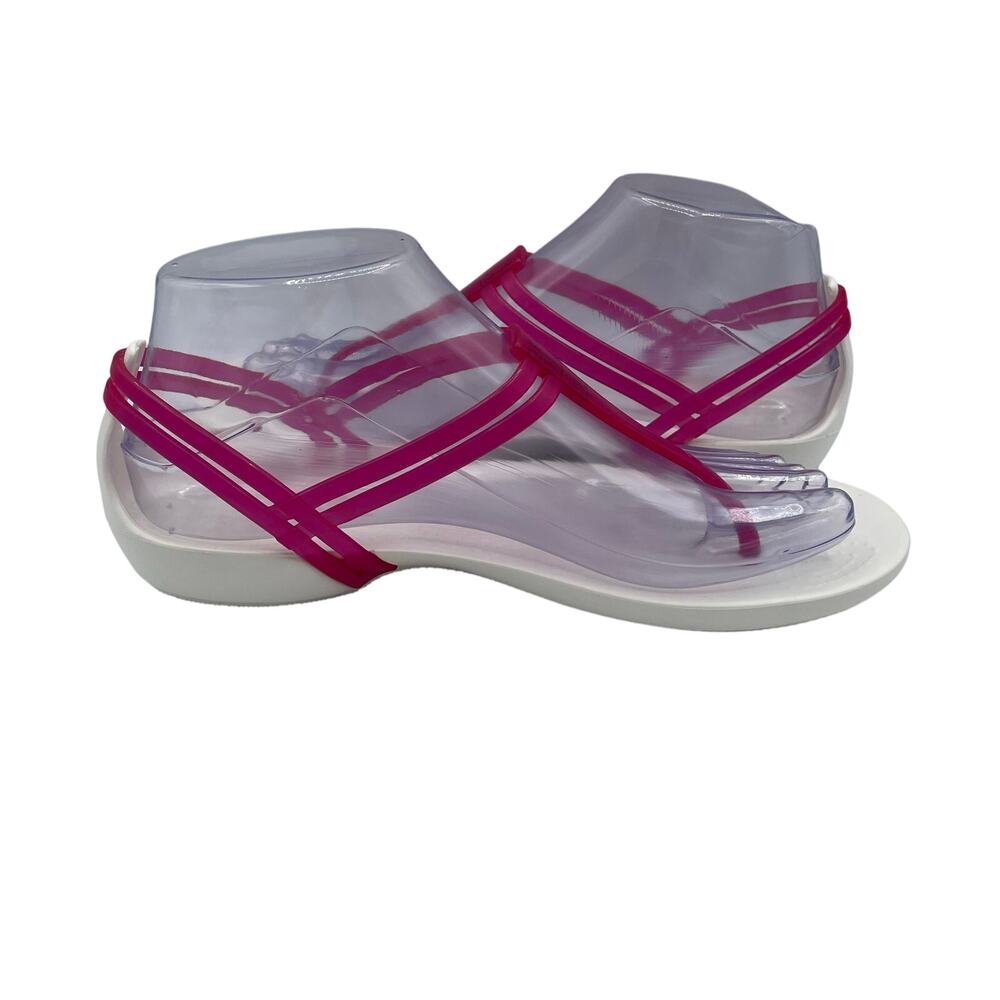 Crocs Isabella T-Strap Thong Sandals White Pink Comfort Slip On Womens 7 - Picture 4 of 8